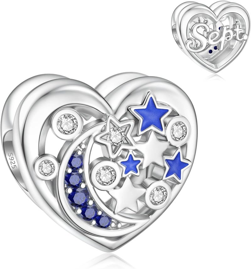 DALARAN Birthstone Charms for Charms Bracelet 925 Sterling Silver Heart Bead Happy Birthday Charms for Women - Image 1